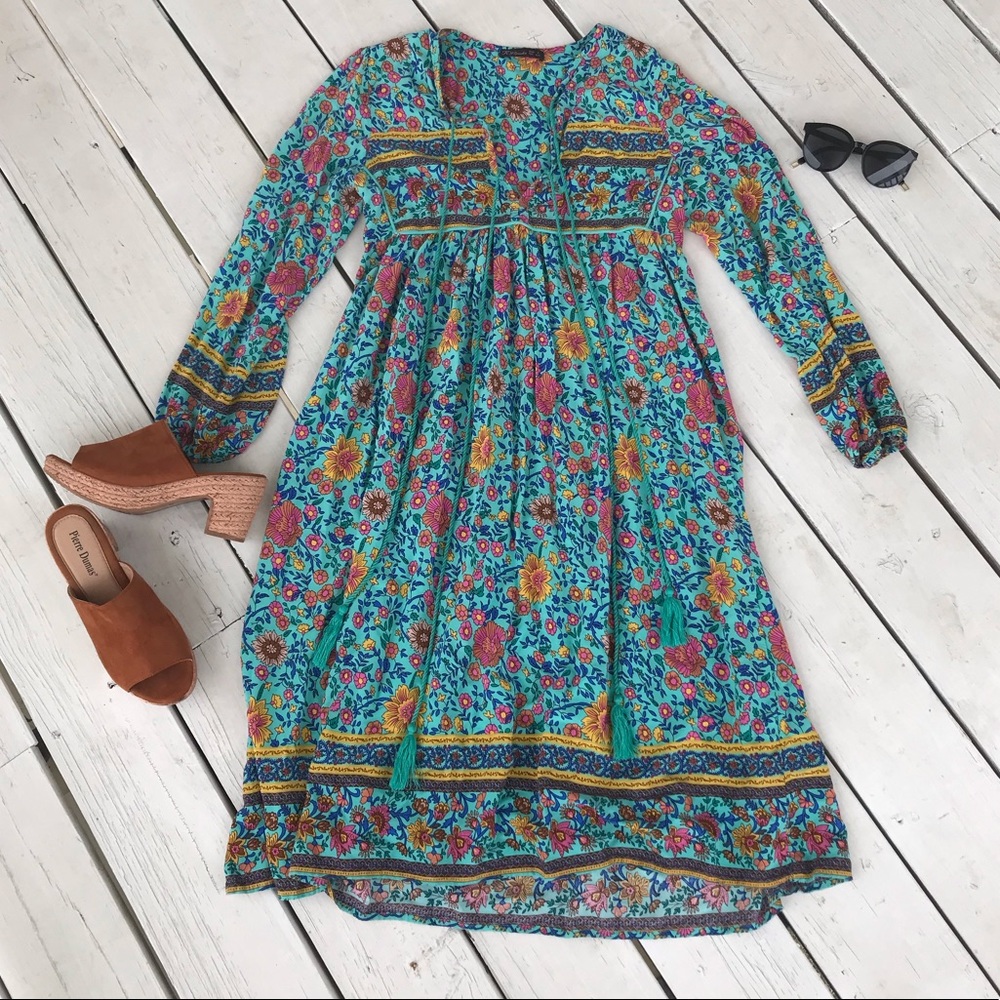 BOHO midi floral dress, vibrant and flowy